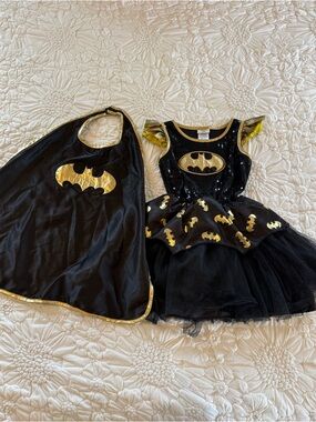 Batgirl Black and Gold Kids Costume Dress with Cape